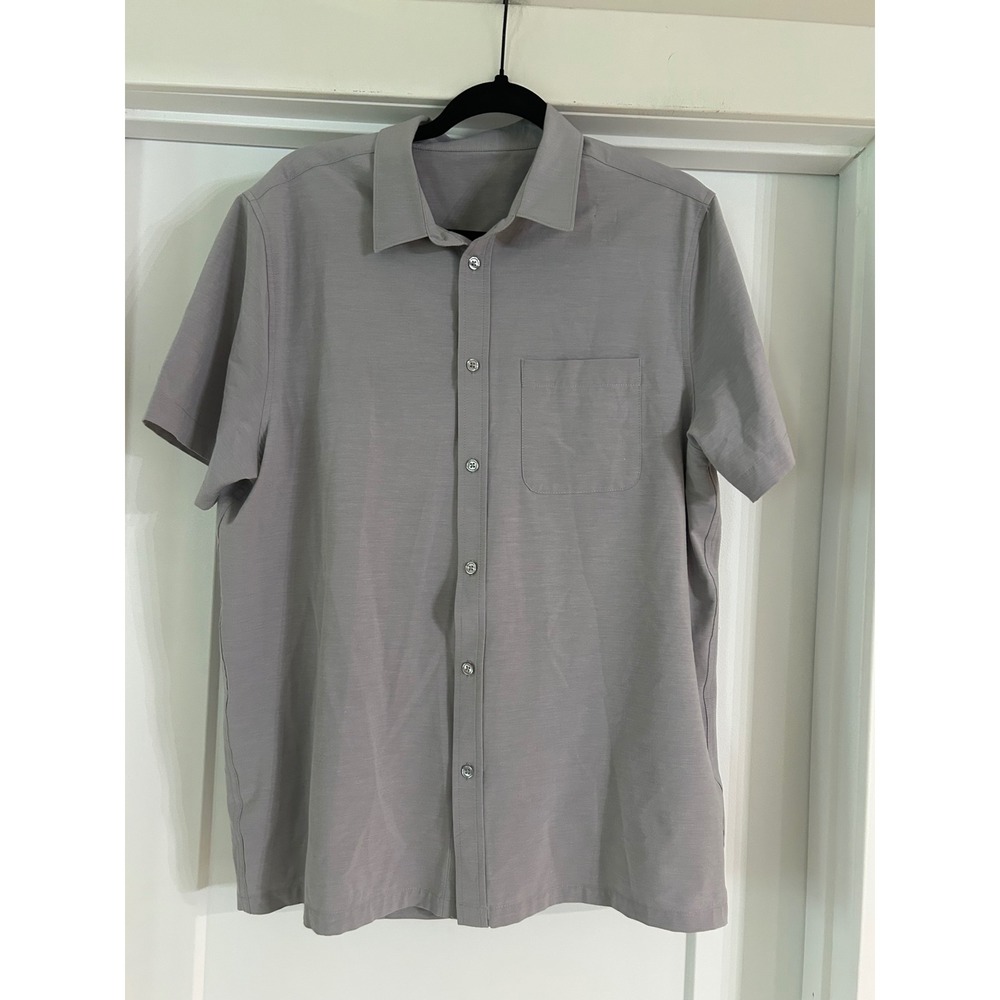 Vuori Mens Short Sleeve Button Down Performance Shirt Grey Stretch Large